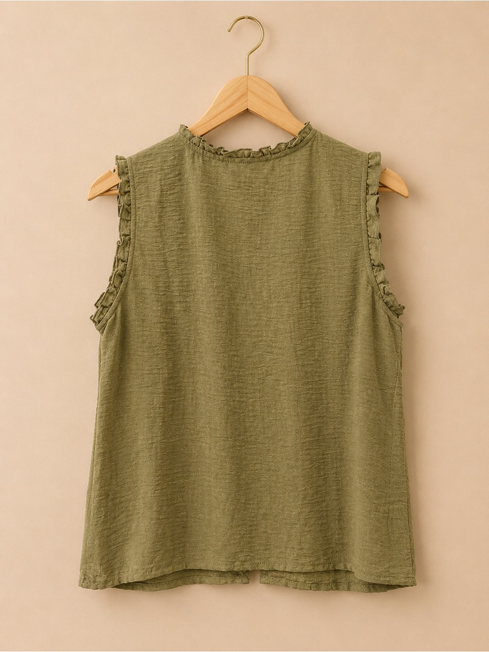 Enfocus Studio Olive Ruffle-Trim Button-Front Sleeveless Top-Brand new! ✨✨✨ - Picture 2 of 3